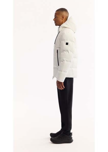 Erkek Beyaz Kapüşonlu Su İtici Rüzgar Geçirmez -7°C Dayanıklı Şişme Comfort Fit Mont A52Y6184