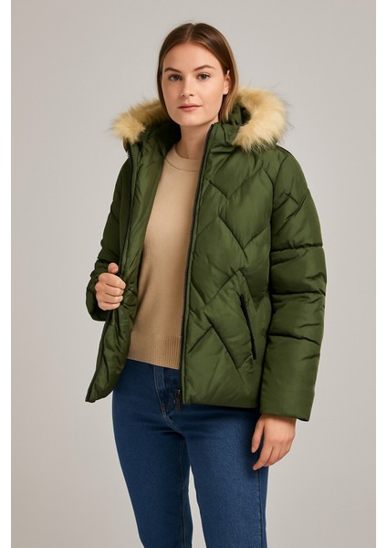 Şişme Mont (Tüylü Fermuarlı Kapşonlu)