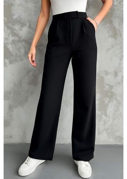 Kadın Yüksek Bel Likralı Palazzo Pantolon Orjinal Kesim