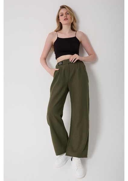 Kadın Yüksek Bel Cırtlı Palazzo Pantolon