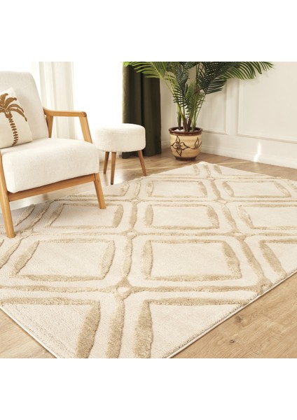 7/24 Plushy Doha Bej Salon Mutfak Halısı Yolluk