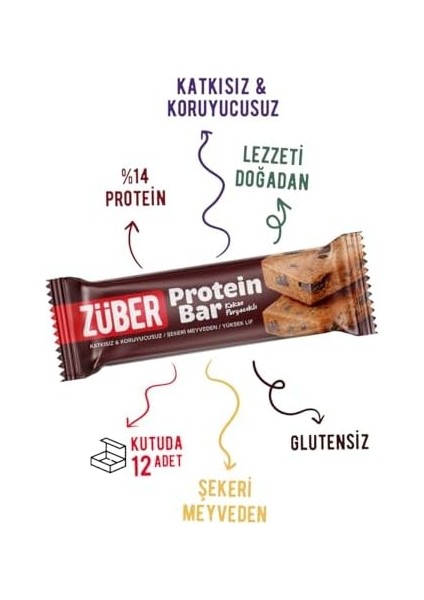 Züber Kakao Parçacıklı Protein Bar - 12 Adet x 35GR fiyatları
