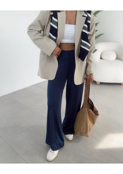 Örme Saten Kemersiz Palazzo Pantolon