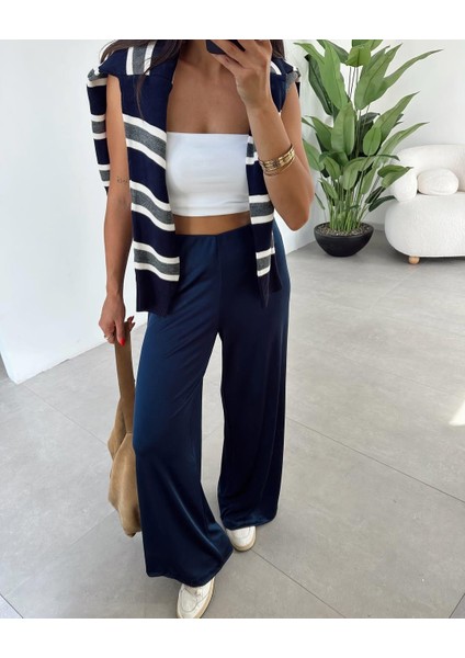 Örme Saten Kemersiz Palazzo Pantolon fiyatları