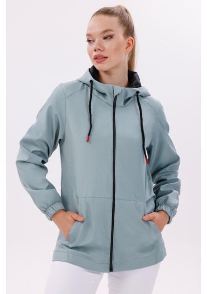 Kadın Su Geçirmez ve Rüzgara Dayanıklı Astarlı Kapüşonlu Yağmurluk - Rüzgarlık