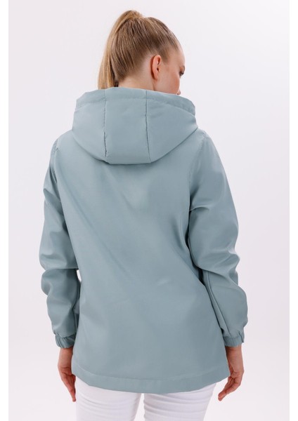 Kadın Su Geçirmez ve Rüzgara Dayanıklı Astarlı Kapüşonlu Yağmurluk - Rüzgarlık