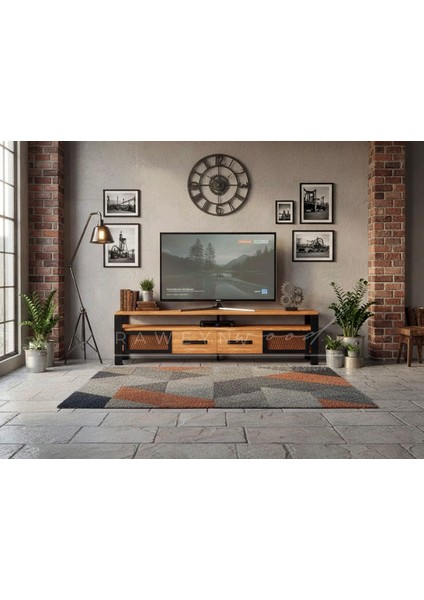 Iron Doğal Ahşap Çekmeceli Tv Ünitesi - 230CM