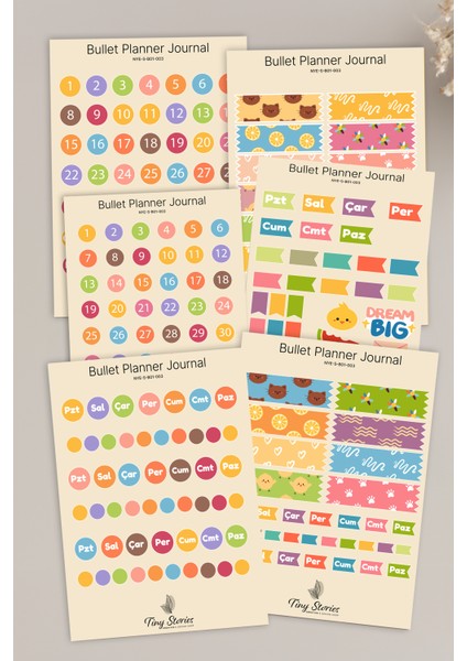 Bullet Journal Sticker Seti - 6 Sayfa / Ajanda, Scrapbook, Journal