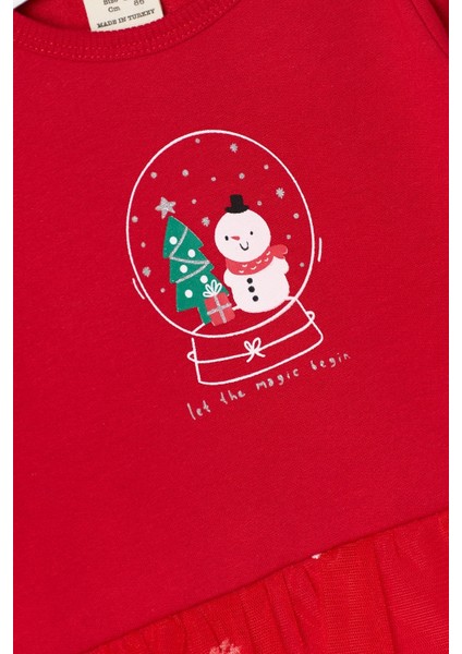 Kırmızı Kardan Adam Baskılı Saç Bantlı Kız Bebek Romper - Misty fiyatları