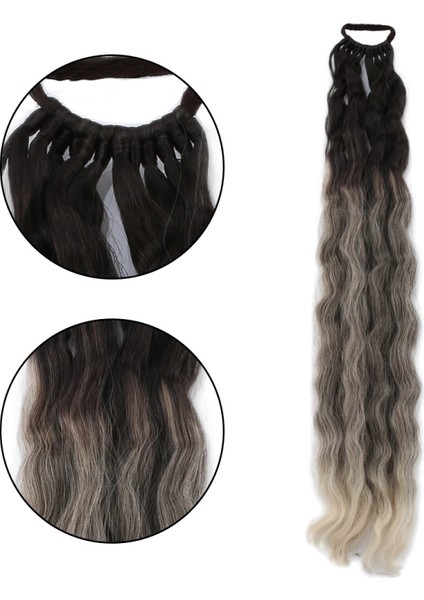 Lastik Tokalı At Kuyruğu Kabarık Afro Dalgalı - Kumral / Beyaz Platin Ombre fiyatları