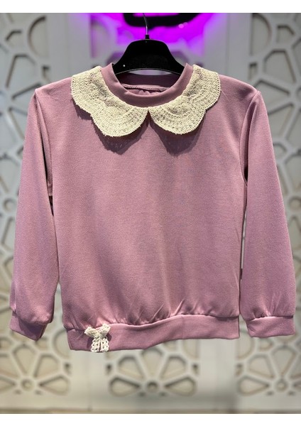 Kız Çocuk Yakalı Ispanyol Paça Lila Alt Üst Takım modelleri