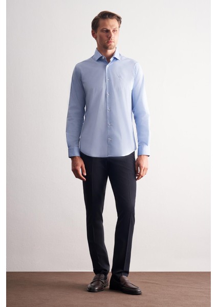 Mavi Yarım Italyan Yaka Uzun Kol Slim Fit Pamuklu Gömlek 1004255189 fiyatları