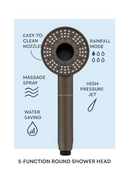 5 Fonksiyonlu Orta Delikli Yuvarlak Duş Başlığı, Masaj, Yağmurlama, Tazyikli Basınçlı, Su Tasarruflu, Temizlenebilir, Modern Ergonomik Tasarım, Lüks Duş Başlığı, Tüm Duş Sistemler fiyatları