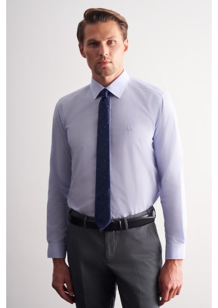 Mavi Klasik Yaka Uzun Kol Cepsiz Slim Fit Basic Pamuklu Gömlek 1004255008