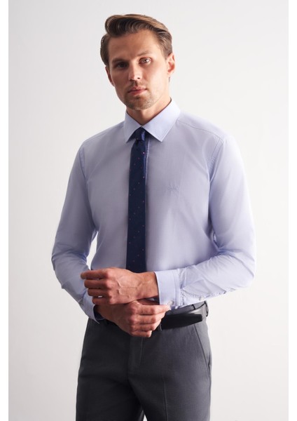 Mavi Klasik Yaka Uzun Kol Cepsiz Slim Fit Basic Pamuklu Gömlek 1004255008 modelleri