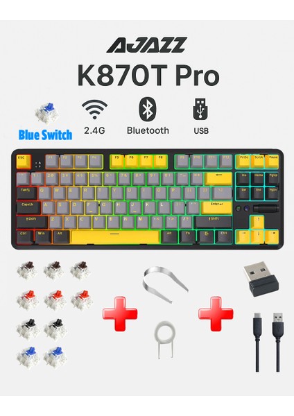 K870T Pro 3 Modlu Uyumlu Hot-Swap Rgb, Mekanik Klavye