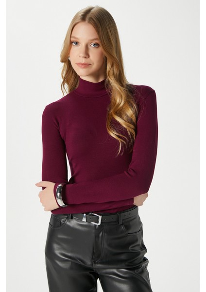 Kadın Feel Lux Touch Dik Yaka Mürdüm Uzun Kol Soft Bluz fırsatları