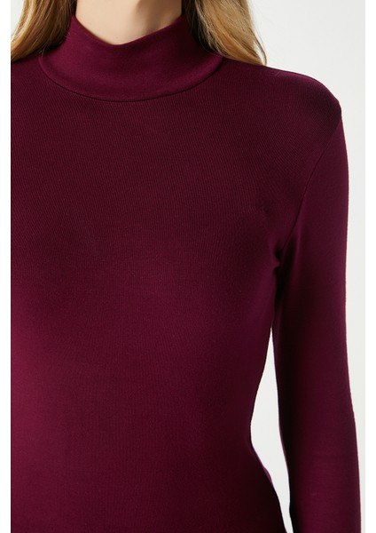 Kadın Feel Lux Touch Dik Yaka Mürdüm Uzun Kol Soft Bluz indirimleri