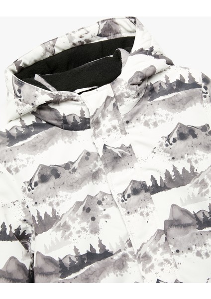 Polar Astarlı Desenli Uzun Kollu Kapşonlu Mont modelleri