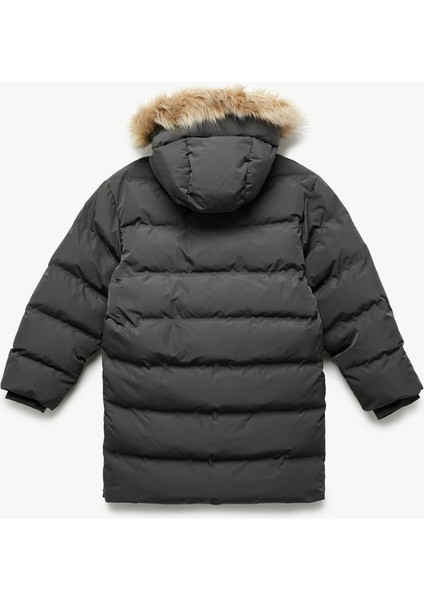 Peluş Detaylı Uzun Kollu Fermuarlı Cepli Uzun Kapşonlu Şişme Mont fiyatları