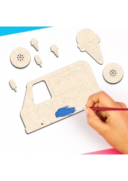 Dondurma Ahşap Boyama Figürleri ve Etkinlik Seti Eğitici Çocuk Aktivite Okul Öncesi Boyasız fırsatları
