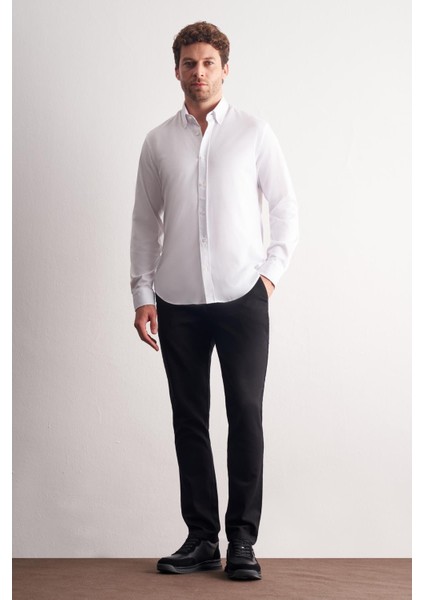 Beyaz Düğmeli Yaka Örme Uzun Kol Performans Ürün Slim Fit Esnek Gömlek 1004255270 fiyatları