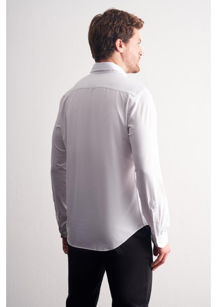 Beyaz Düğmeli Yaka Örme Uzun Kol Performans Ürün Slim Fit Esnek Gömlek 1004255270 indirimleri