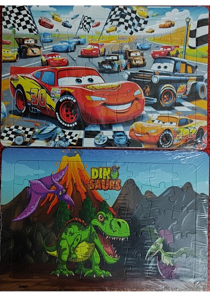2 Adet Puzzle Yap Boz (33CM*23CM*42PARÇA) (Arabalar / Dinozorlar )