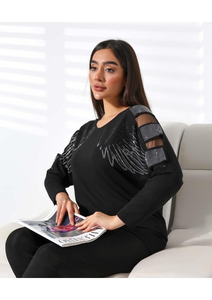 Taşlı Tül Detaylı Bisiklet Yaka Bluz fiyatları