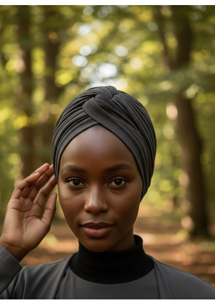 Agraf Plise Koyu Gri Hazır Türban Tesettür Bone