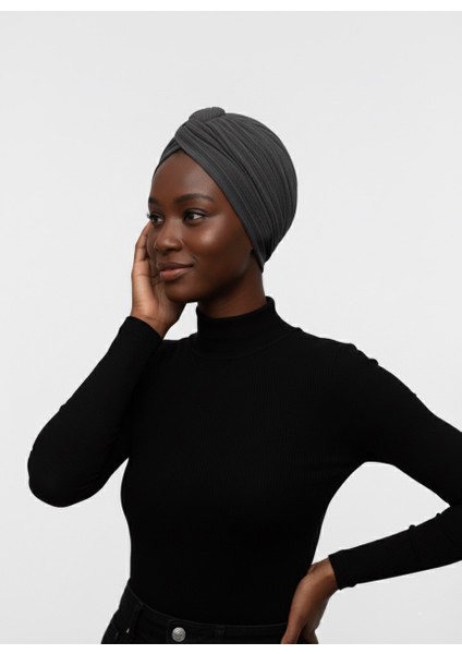 Agraf Plise Koyu Gri Hazır Türban Tesettür Bone fırsatları