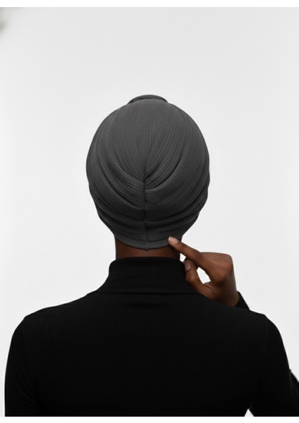 Agraf Plise Koyu Gri Hazır Türban Tesettür Bone