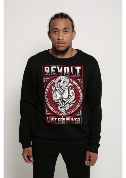 Revolt Siyah Regular Fit Bisiklet Yaka Sweatshirt