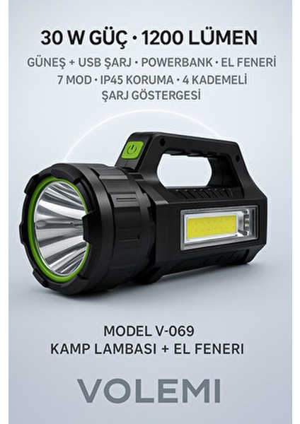 Uzun Menzilli Şarjlı Kamp Lambası El Feneri – Deprem, Acil Durum, Bahçe ve Kamp Kullanımı