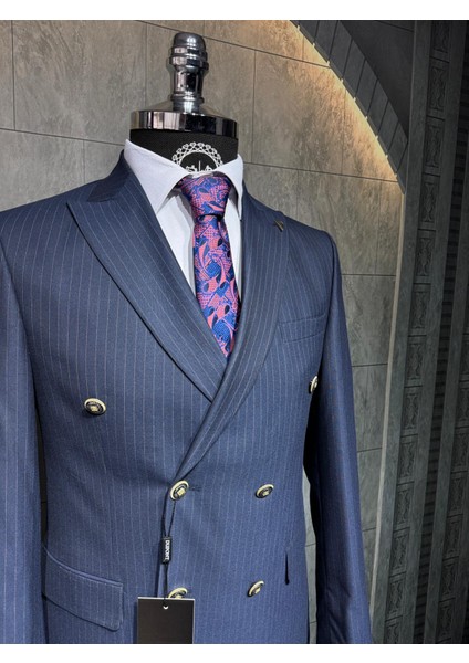 Slim Fit Çizgili Kruvaze Takım Elbise fırsatları