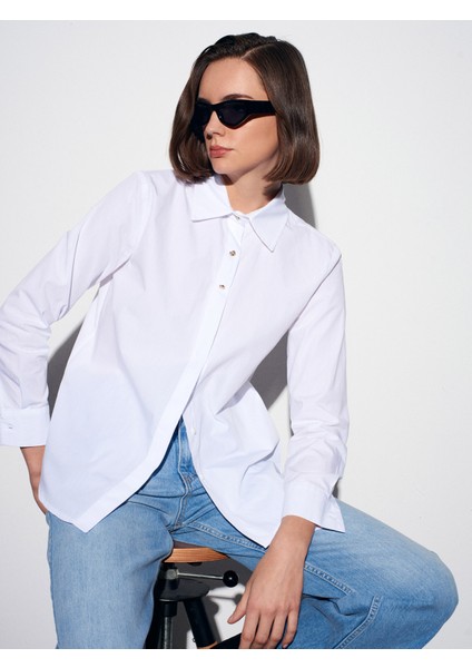 50531 %100 Pamuk Gold Düğmeli Gömlek-Beyaz modelleri