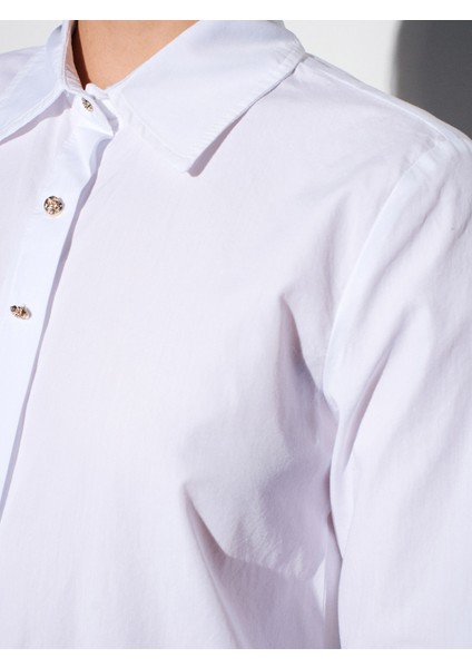 50531 %100 Pamuk Gold Düğmeli Gömlek-Beyaz fırsatları