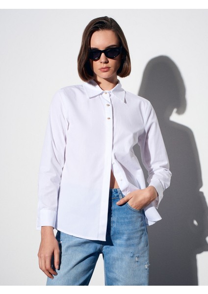 50531 %100 Pamuk Gold Düğmeli Gömlek-Beyaz indirimleri