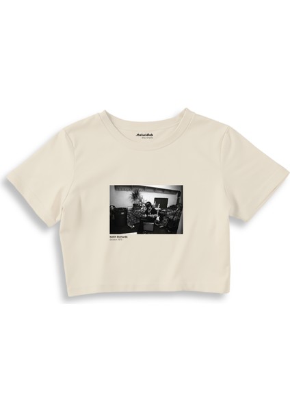 Keith Richards Boston 1975 Crop Tişört - Ekru