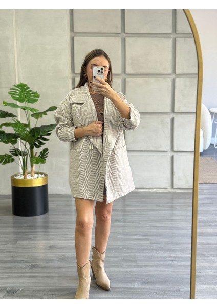 Taş Rengi Balıksırtı Oversize Kaban