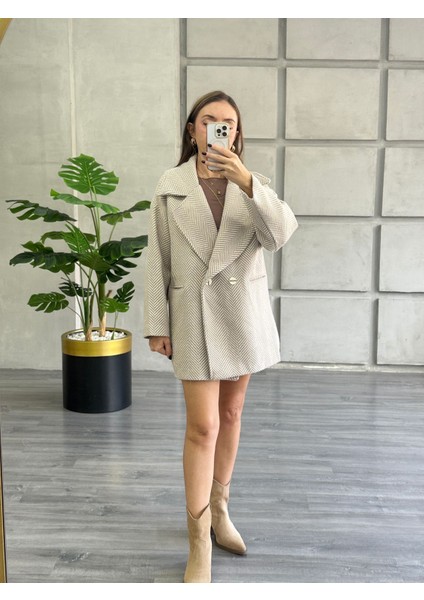 Taş Rengi Balıksırtı Oversize Kaban fiyatları