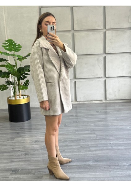 Taş Rengi Balıksırtı Oversize Kaban modelleri