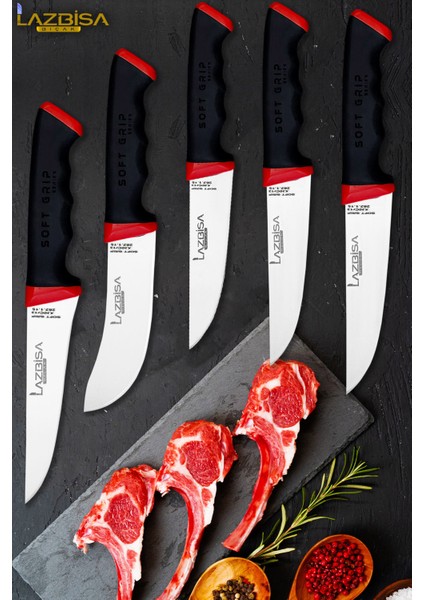 Soft Serisi Mutfak Bıçak Seti Et Ekmek Sebze Pizza Salata Börek Şef Bıçağı 5 Li Set Hds-17