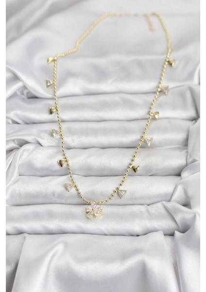 Pirinç Gold Renk Zirkon Taşlı Çiçek Model Kadın Kolye - TJ-BKO10642 fiyatları