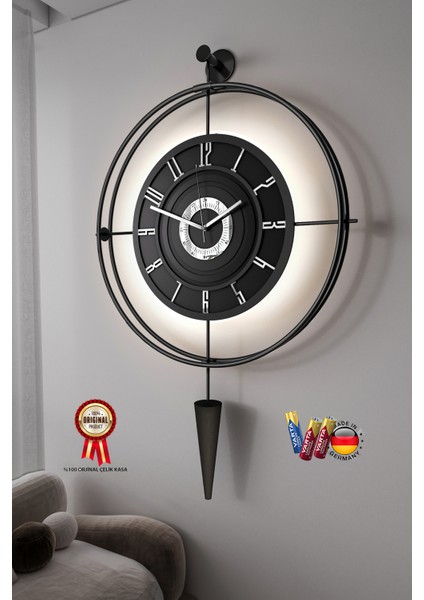 BlackBerry Lavinya (Kırılmaz)( Kablosuz Pilli LED ) - Chakra Dizayn - Metal (Mobilya) Duvar Saati
