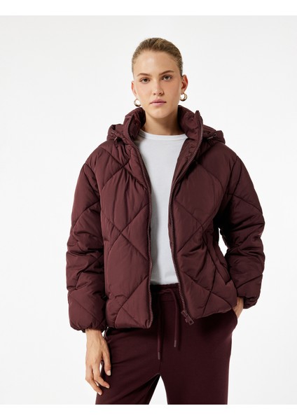 Polar Cep Detaylı Uzun Kollu Fermuarlı Su Itici Kapşonlu Kapitone Mont