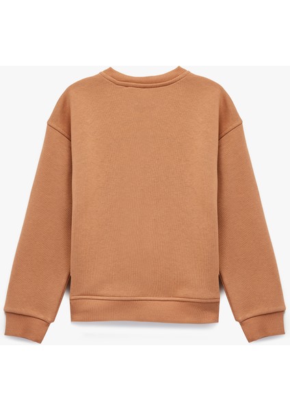 Pamuklu Uzun Kollu Bisiklet Yaka Kedi Baskılı Sweatshirt fiyatları