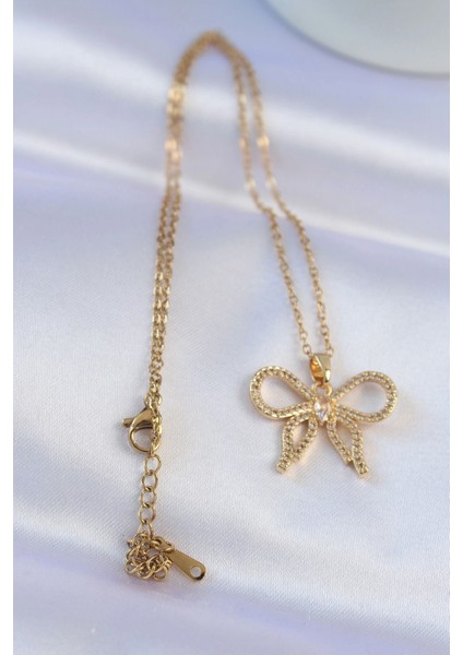 316L Çelik Zincir Gold Renk Zirkon Taşlı Fiyonk Kolye - TJ-BKO8742 fiyatları