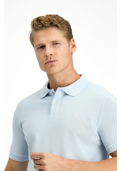 Polo Yaka Slim Fit Dar Kesim Nakışlı Pamuk Tişört