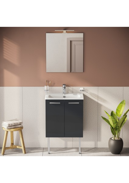 Ardea 69561 Banyo Dolabı Seti, Kapaklı, 60 cm, Parlak Antrasit fiyatları